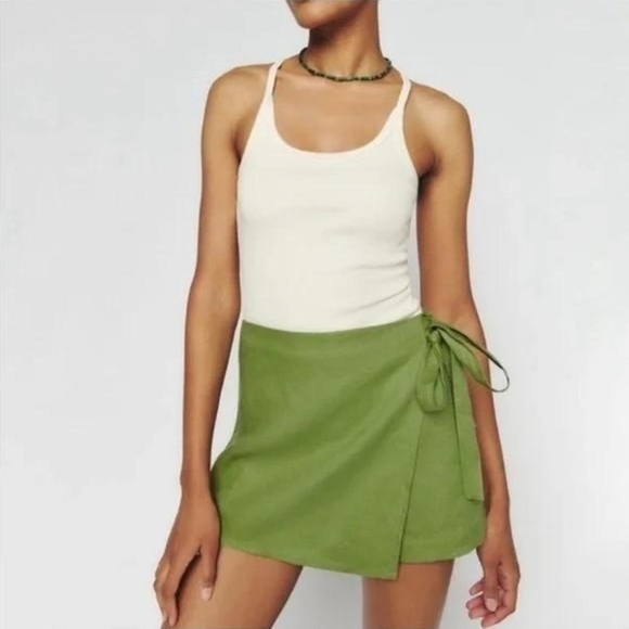Reformation Dresses & Skirts - Reformation Eva Linen Green Wrap Skort Size 2 Like New